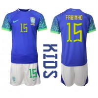 Camiseta Brasil Fabinho #15 Visitante Equipación para niños Mundial 2022 manga corta (+ pantalones cortos)